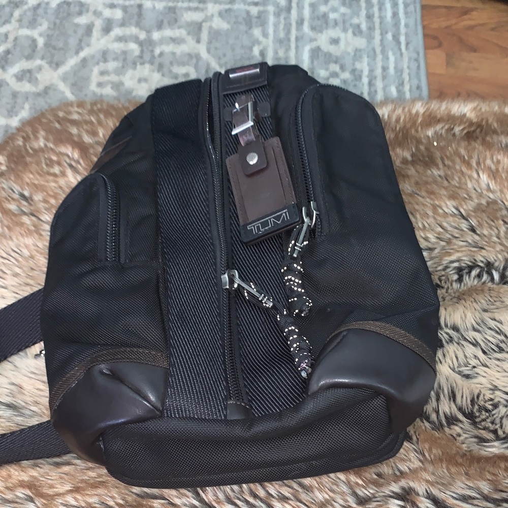 Tumi Black Nylon Messenger Crossbody with Brown Leather Accents